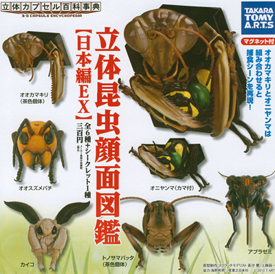 ★Hvi03Jz　カプセル百科事典立体昆虫顔面図鑑日本編フルコンプ6種